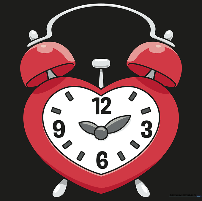 The finished, colored heart clock drawing.