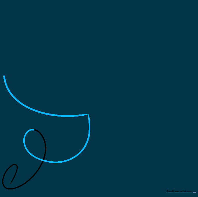 Pencil sketch showing a line crossing over itself to begin forming a heart lobe.