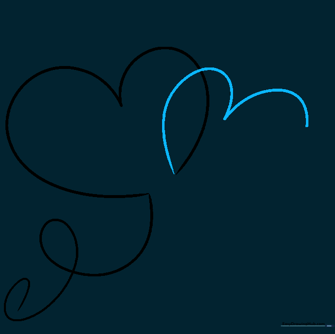 Pencil sketch showing a second heart shape being added to the first.