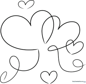 A beautiful, completed heart line drawing illustration featuring multiple overlapping hearts.
