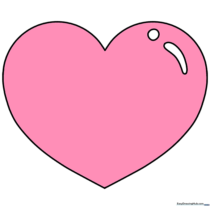 A finished, colored heart drawing with pink shading.