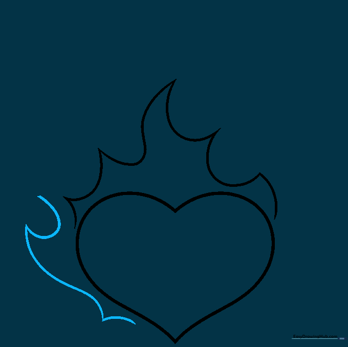 Additional flame shapes added to the left side of the heart.