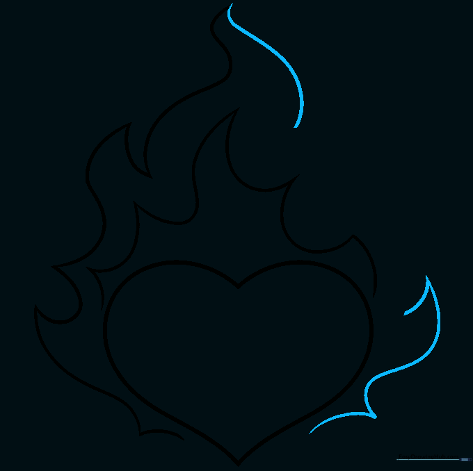 The flame outline is completed by connecting the lines at the top of the heart.