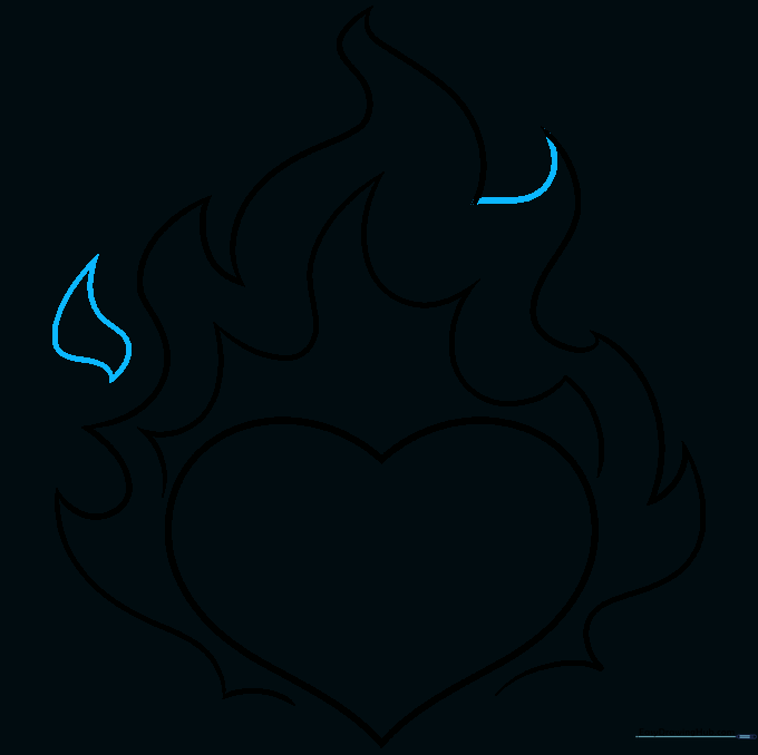 Adding small, detached flame shapes (teardrops) around the main heart.
