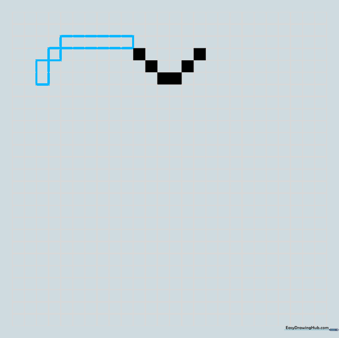 Adding the top row and side vertical blocks for the left lobe of the pixel heart.