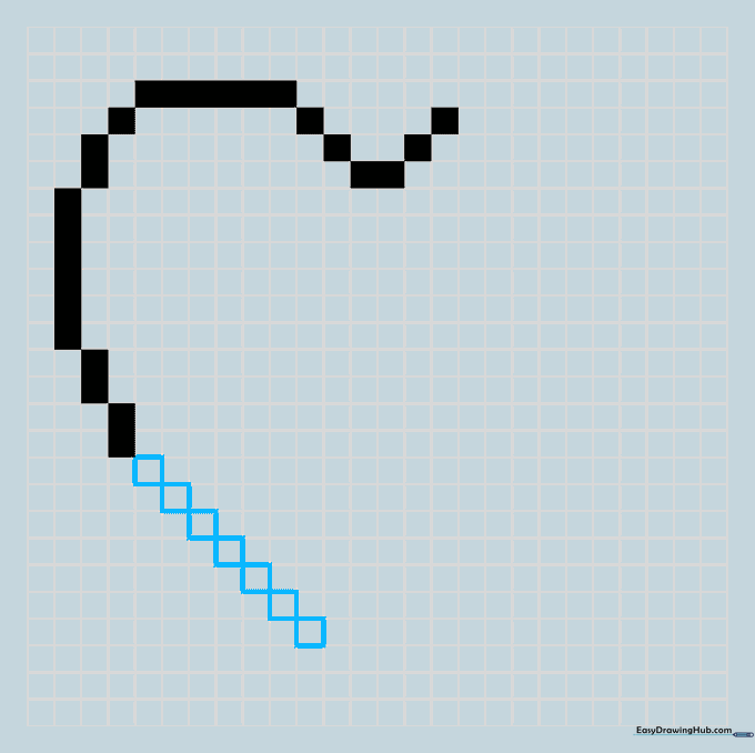 Drawing diagonal single squares to create a smooth curve for the heart shape.
