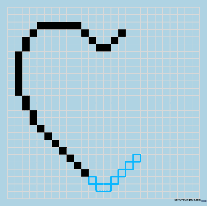 Defining the bottom point of the heart with a two-square base.