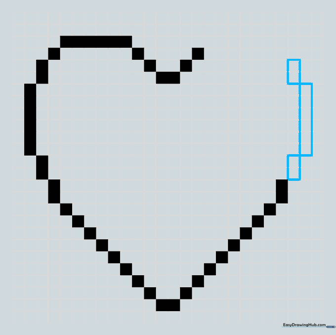 Adding the final vertical columns to round out the right lobe of the heart.