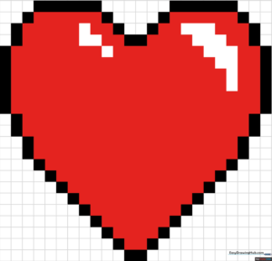 A vibrant red pixel heart illustration on a clean background.