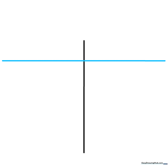 A T-shaped guide line drawn with a pencil to mark the top width of the heart.