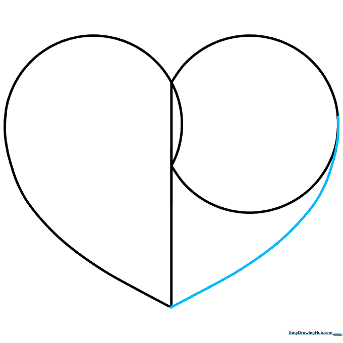 The completed outline of the heart shape after connecting both sides to the bottom point.