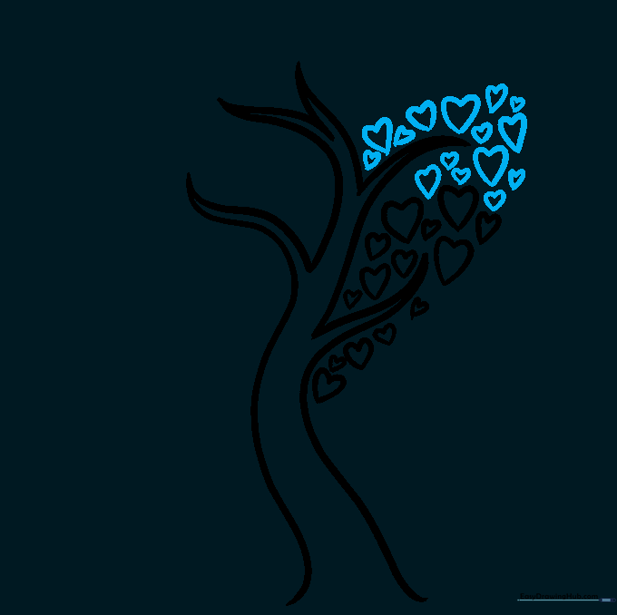 More hearts added to the branches to build the tree crown.