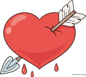 A vibrant, finished illustration of a red heart pierced by an arrow.