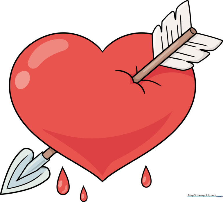 A vibrant, finished illustration of a red heart pierced by an arrow.