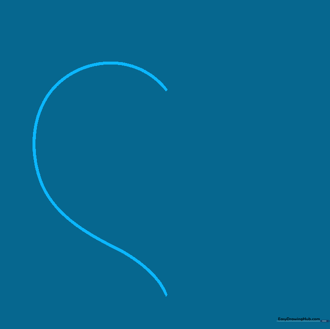 Pencil sketch showing the initial left curved line of a heart shape on a white background.
