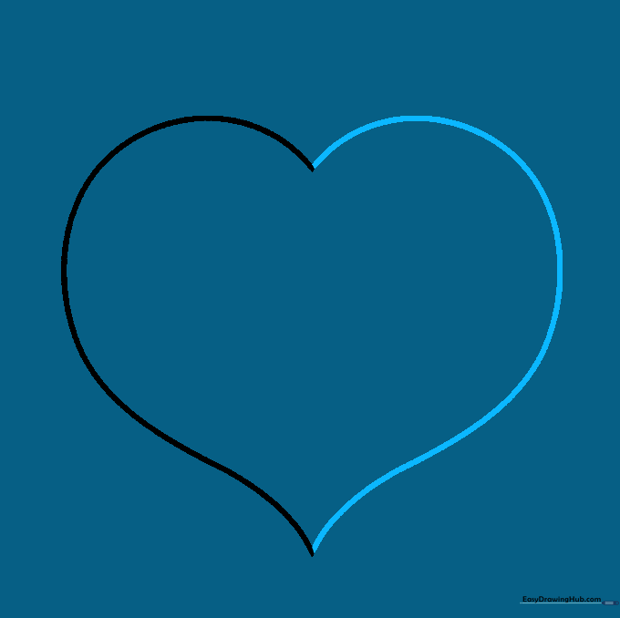 Completed heart outline drawn with light pencil strokes.