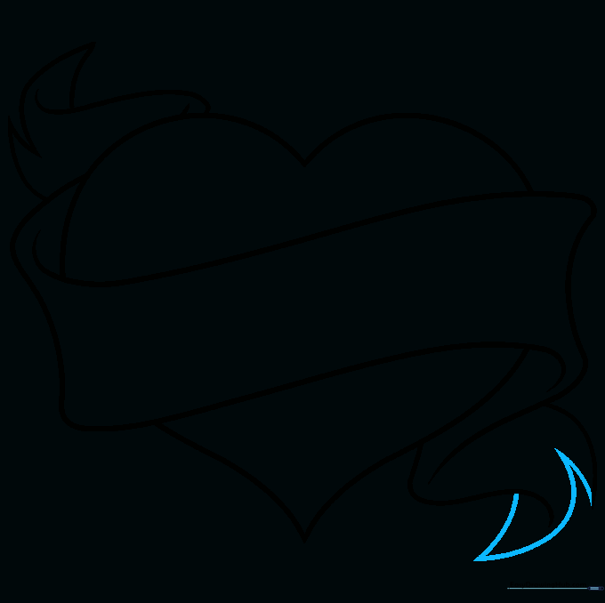 The completed line art of the heart with ribbon, ready for coloring.