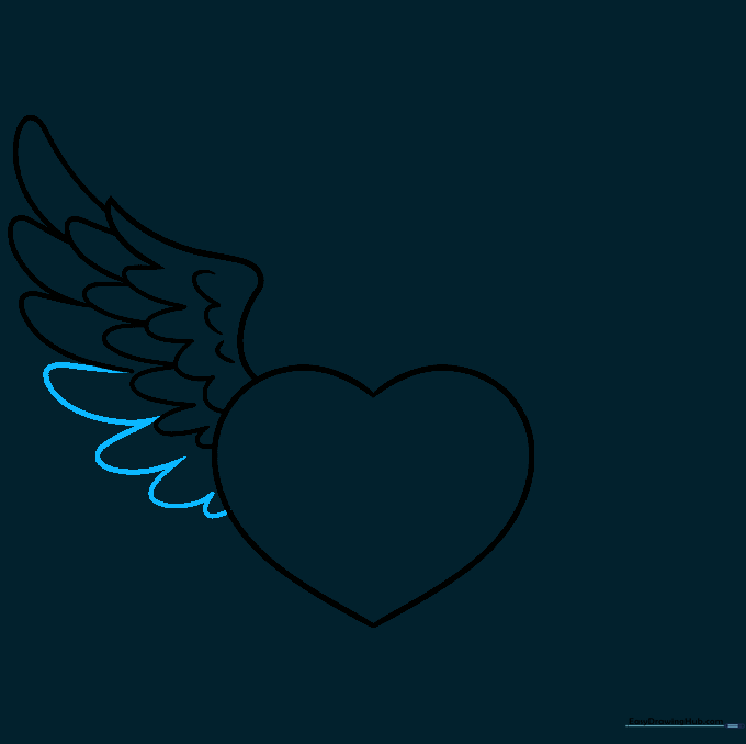 Finalizing the first wing by connecting the feathers to the heart base.