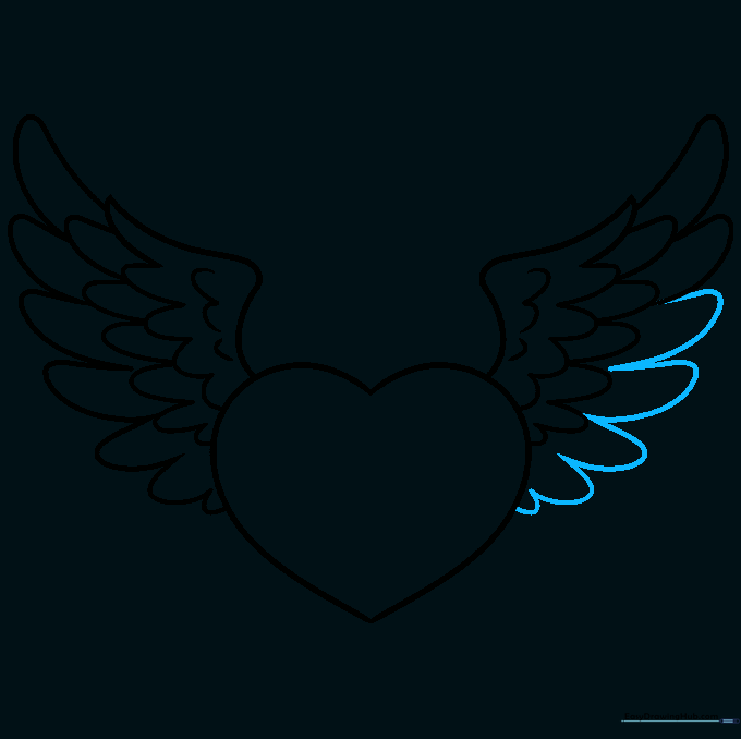 Completed line art of the heart with wings.