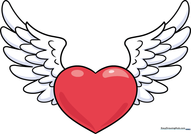 A vibrant, finished illustration of a heart with wings, perfect for Valentine's Day or creative projects.