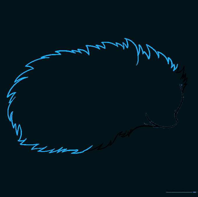 Outline of the hedgehog's full body created with short, spiky fur lines.