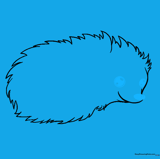 Close-up detail of the hedgehog's face showing the eye with a highlight and a shaded nose.
