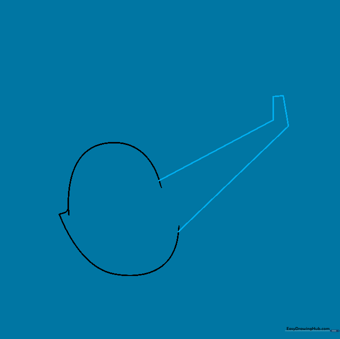 Adding a long, tapered tail boom to the helicopter body using straight lines.