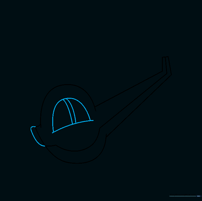 Drawing a large cockpit window and nose section on the front of the helicopter.
