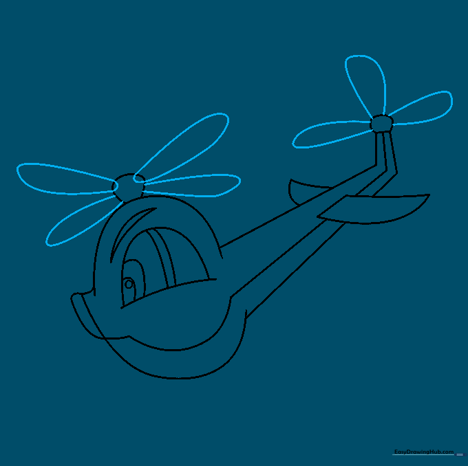 Adding long, petal-shaped rotor blades to the top and tail of the helicopter.