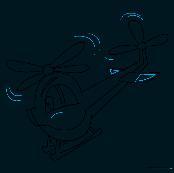 Adding final details like motion lines and stabilizer markings to the helicopter.