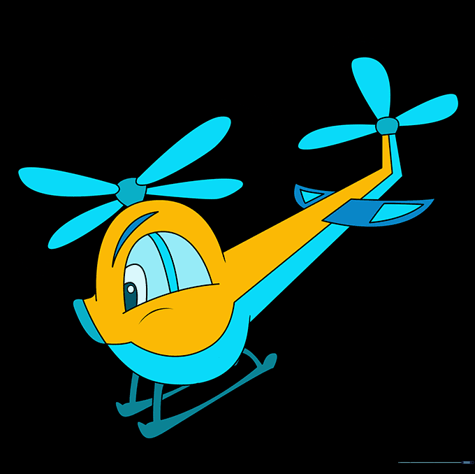 A fully colored, vibrant cartoon helicopter.