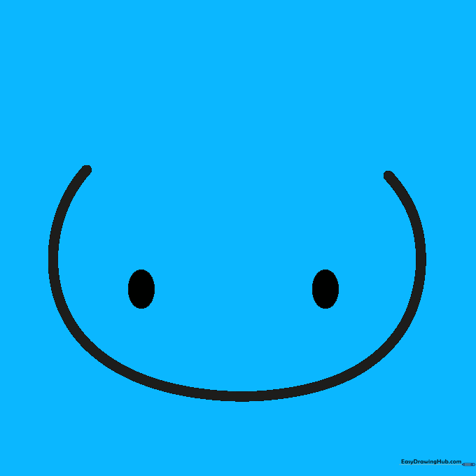 Small oval nose added between the eyes and a curved line drawn across the top of the head.