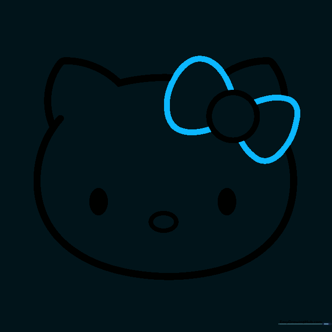 Two large, rounded triangular shapes drawn on the side of the head to create the bow.