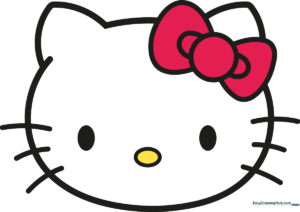 Colorful, finished illustration of Hello Kitty's face, showcasing the final result of the tutorial.