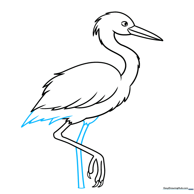 The second leg and a small, pointed tail added to the heron's body.