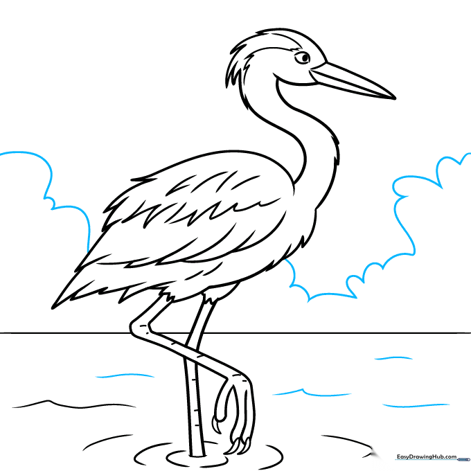 Background reeds and foliage added to the heron scene.