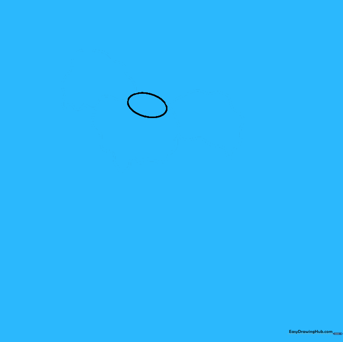Three wavy, organic petal shapes radiating from the central oval.