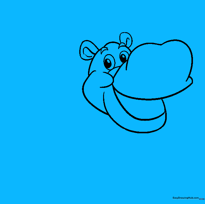 Outlining the large, rounded body and a simple tail for the hippo.