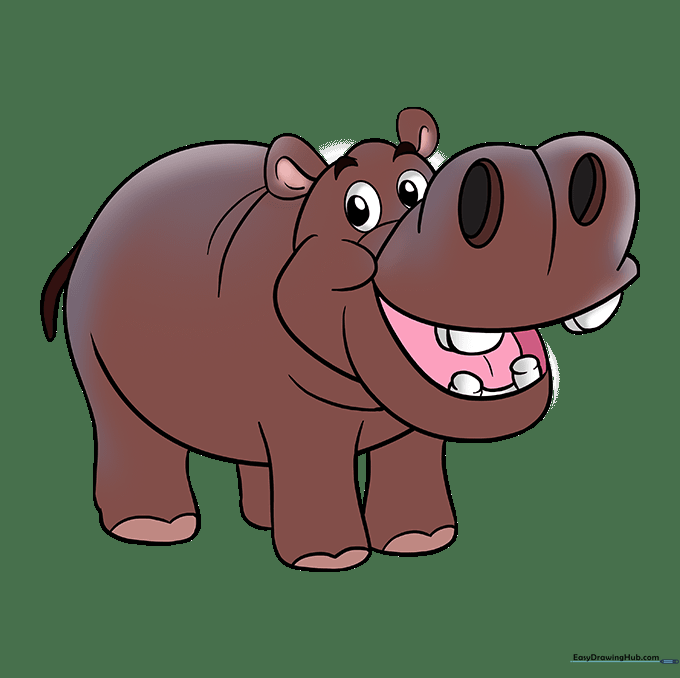 A fully colored, friendly-looking cartoon hippo.