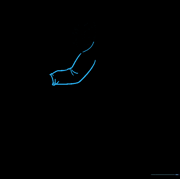 Sketching the hockey player's arm with details at the elbow and wrist.