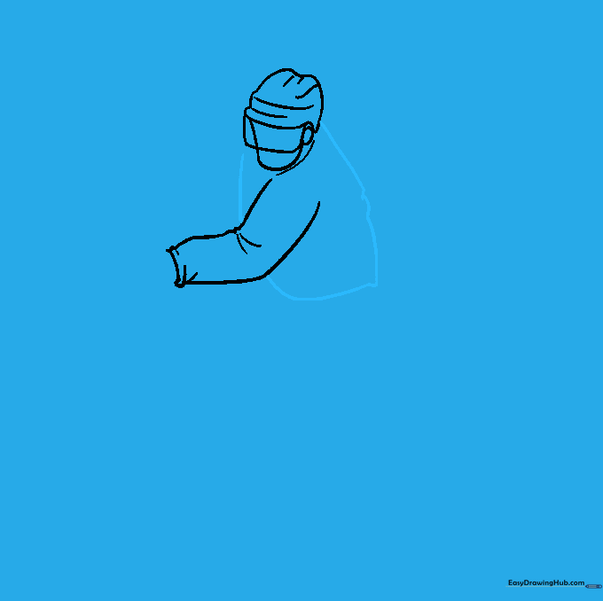 Outlining the torso and back of the hockey player's jersey.