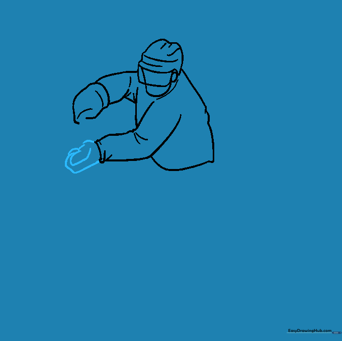 Close-up sketch of the hockey glove showing finger and thumb placement.