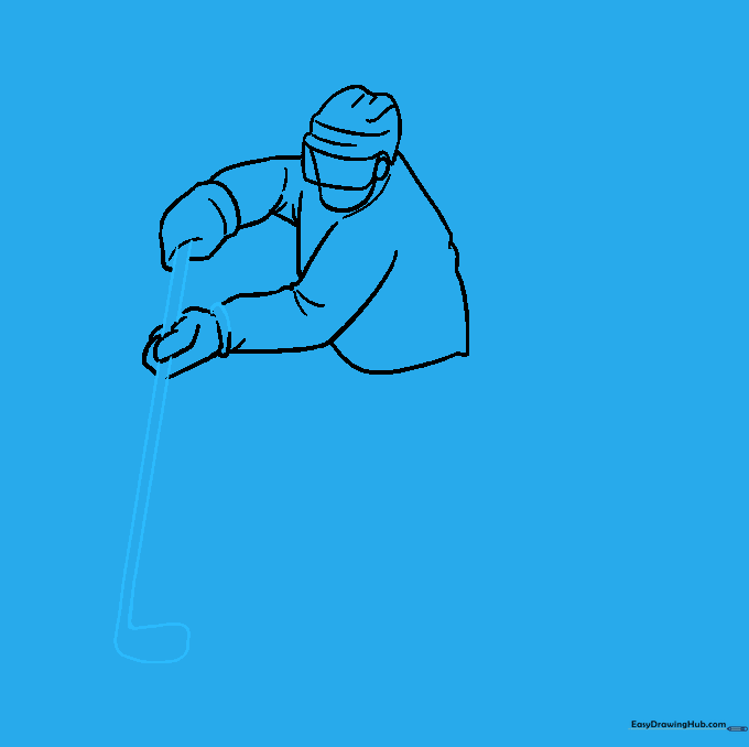 Drawing the hockey stick held by the player's hands.
