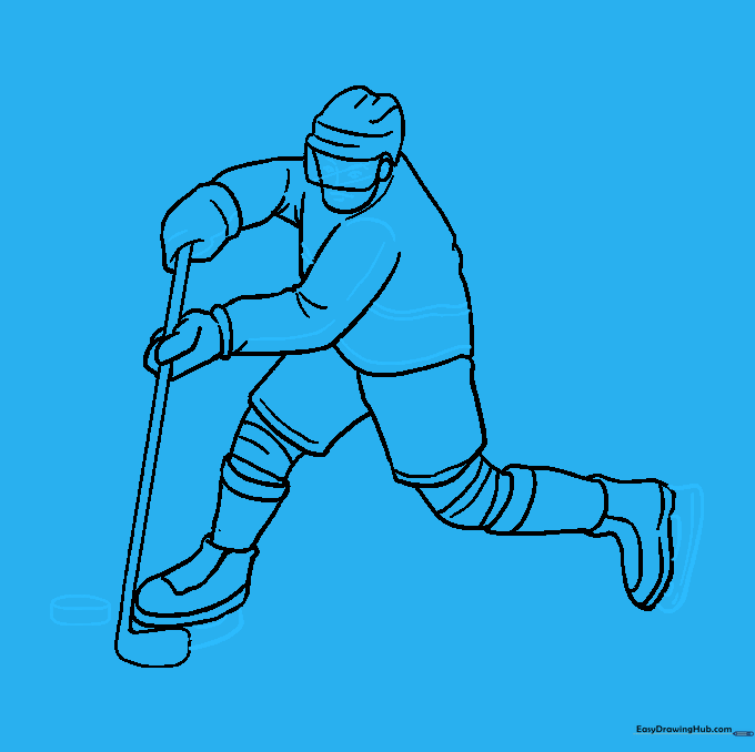 Adding final details like skate blades, facial expression, and the hockey puck.