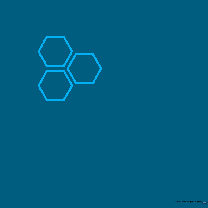 Three light pencil-sketched hexagons arranged in a cluster on a white background.