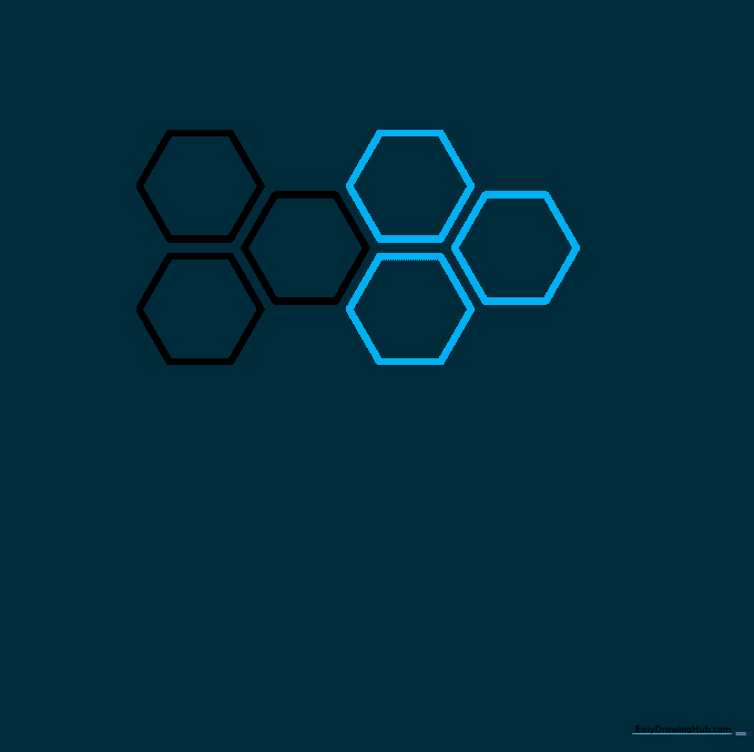 Six hexagons clustered together in a honeycomb pattern.