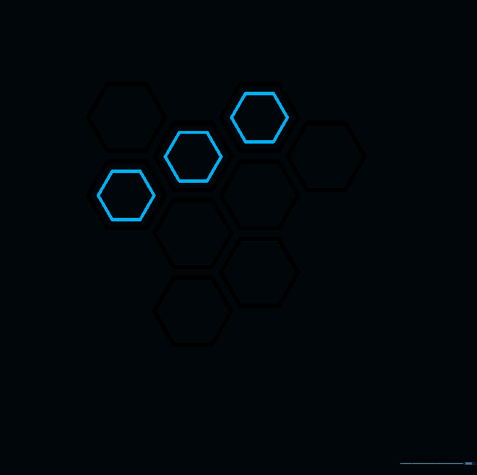 Honeycomb grid with three cells showing inner depth lines.