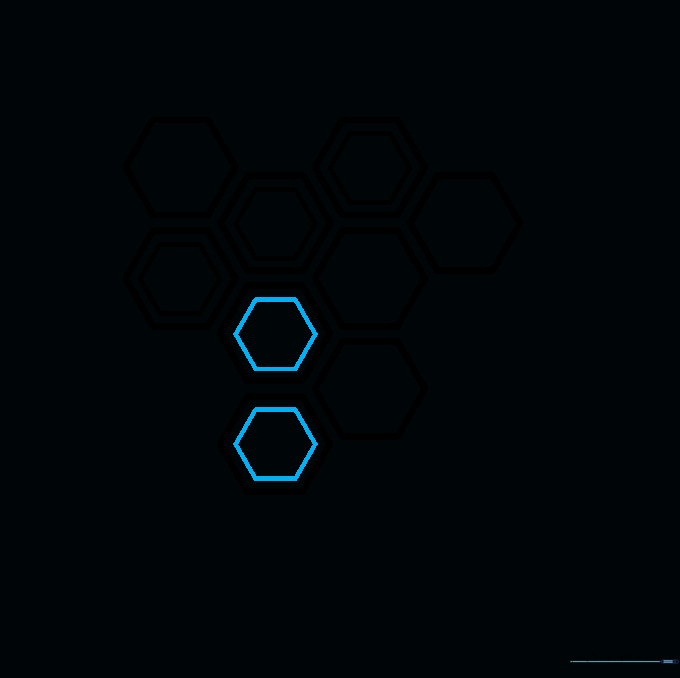 Honeycomb grid with five cells showing inner depth lines.