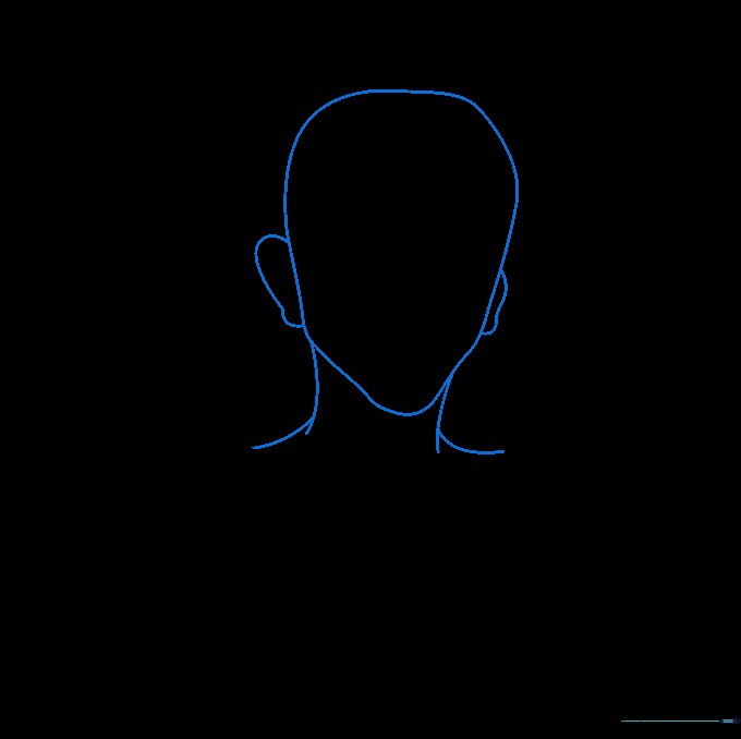 Pencil sketch showing the basic oval head shape, neck lines, and shoulder outlines.