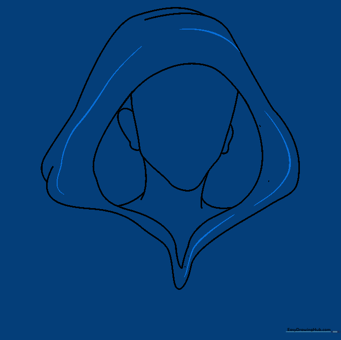 Hood drawing with added curved lines to represent fabric folds and texture.